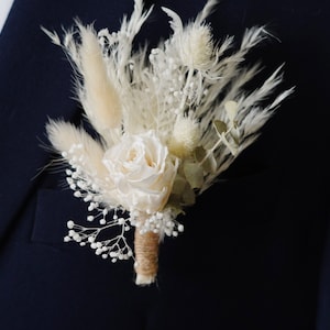 White Rose Boutonniere/Wedding Boutonniere/Dried Flower Boutonniere/Groom Boutonniere/Mini Dried Flower Bouquet/Pampas Prairie Boutonniere
