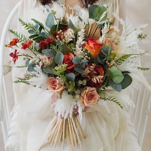 Herbst Seidenblumenstrauß, Braut & Brautjungfern Hochzeitsstrauß, Brautsträuße, Rostfarbener Hochzeitsstrauß, Brautstrauß, Trockenblumenstrauß