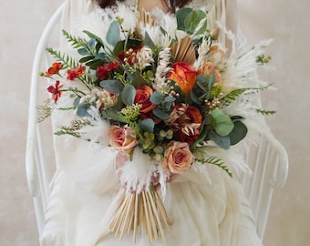 Fall Silk Flower Bouquet,Bride&Bridesmaids Wedding Bouquet,Wedding Bouquets,Rust colored wedding bouquet,Bridal bouquet,Dried flower bouquet
