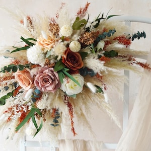 Rust Brown and Green Boho Wedding,Pampas Flower Arch Arrangement,Wedding Backdrop,Swag For Arch,Rustic Wedding Decor,Silk Flower Arch