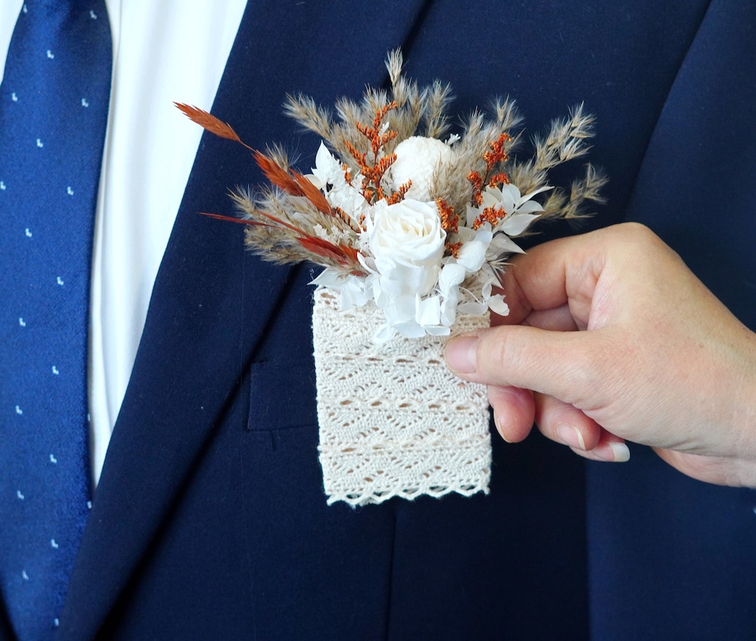 Wedding Pocket Boutonniere/groom Button Hole/white Rose Pocket