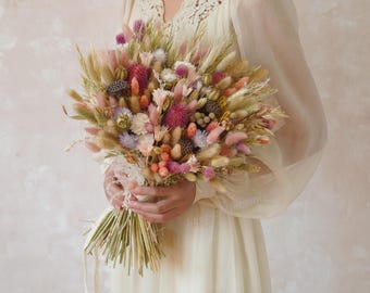Colorful Bouquets,Wedding Bouquets,Boho bouquets,Bridal Bouquets,Pink & Purple Wildflowers Bouquet,Rabbittail Bouquet