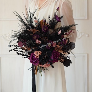 Black and Burgundy Wedding Bouquet,Gothic Wedding Bouquet,Gothic Wedding Bouquet,Bridal Black Bouquet,Black Wedding,Bridesmaid Black Bouquet