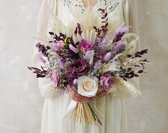 Burgundy Bridal Bouquet,Purple Bouquet,Artificial Flower Bridal Bridesmaid Bouquet,Dried Flower Bouquet,Wedding Bouquet,Bridal Bouquet