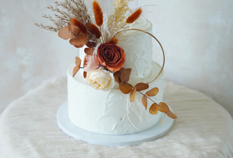 Party Cake Topper,Custom Cake Topper For Wedding,Burnt Orange Wreath Cake Topper,Anniversary Baptism Cake Topper,Wedding Cake Topper image 6