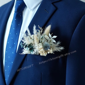 Blue Boutonniere/Pocket boutonniere with/Dried Boutonniere/Groomsmen Buttonhole/Dry Flower Boutonniere/Wedding Boutonniere