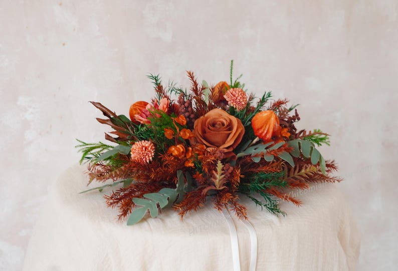Rust Colored Roses Florist Rust and Green Table Decor,burnt Orange Wedding Decor,rust Colored ...