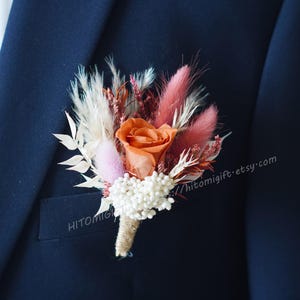 Orange Rose Boutonniere/Wedding Boutonniere/Dried Boutonniere/Mini Dried Flower Bouquet/Burnt Orange Boutonniere/Wedding/Groom Buttonhole