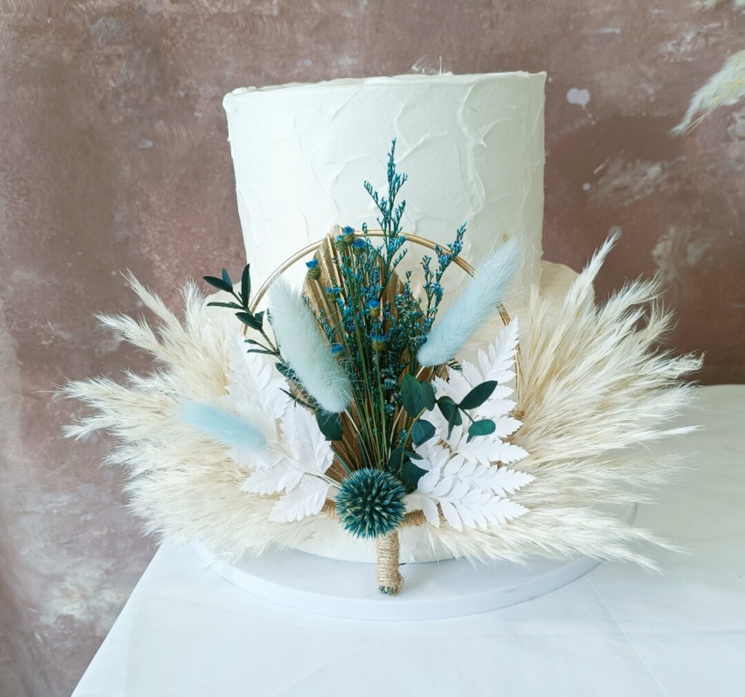 Wreath Cake Topper Blue Dried Flower Cake Topperparty Cake Topper