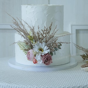Cake Topper - Cake Topper nuziale - Cake Topper con fiori secchi - Cake Topper per feste - Cake Topper con fiori - Cake Topper con rosa di seta