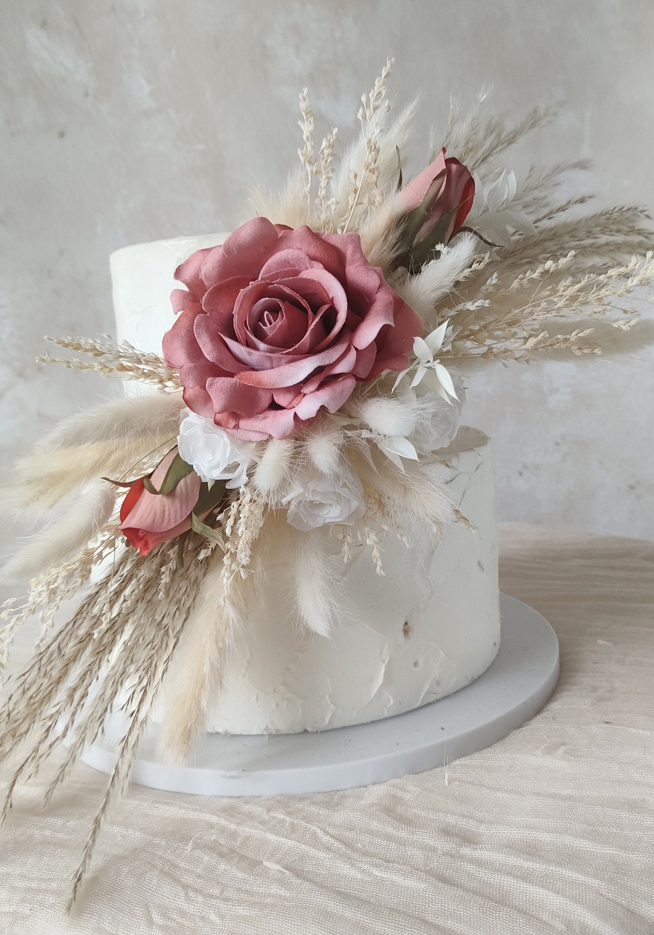 4' Rustic Pink and Gold Pampas Grass and Dried Flower Cake Topper Wreath  Hoop UK Wedding Oh Baby Cake Topper 