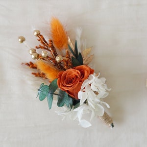 Boho Rust Terracotta boutonniere,Burnt Orange Boutonnieres,Fall Autumn wedding mini bouquet,Dried flower grooms boutonniere,Boutonniere image 7