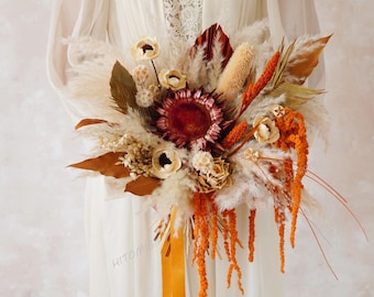 Autumn wedding bouquet,Burnt Orange Wedding Bouquet,Peach Terracotta Dried Flower Bridal Bouquet,Bridal Bouquet,Dried Flower Bouquet