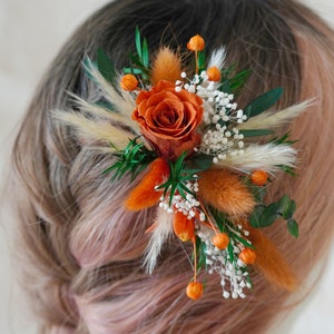 Terracotta Bridal hair Comb,Orange Bridal Hair Comb,Dried Flower Hair Comb,Bridal Accessories,Wedding Flower Comb,Boho Wedding Headpiece