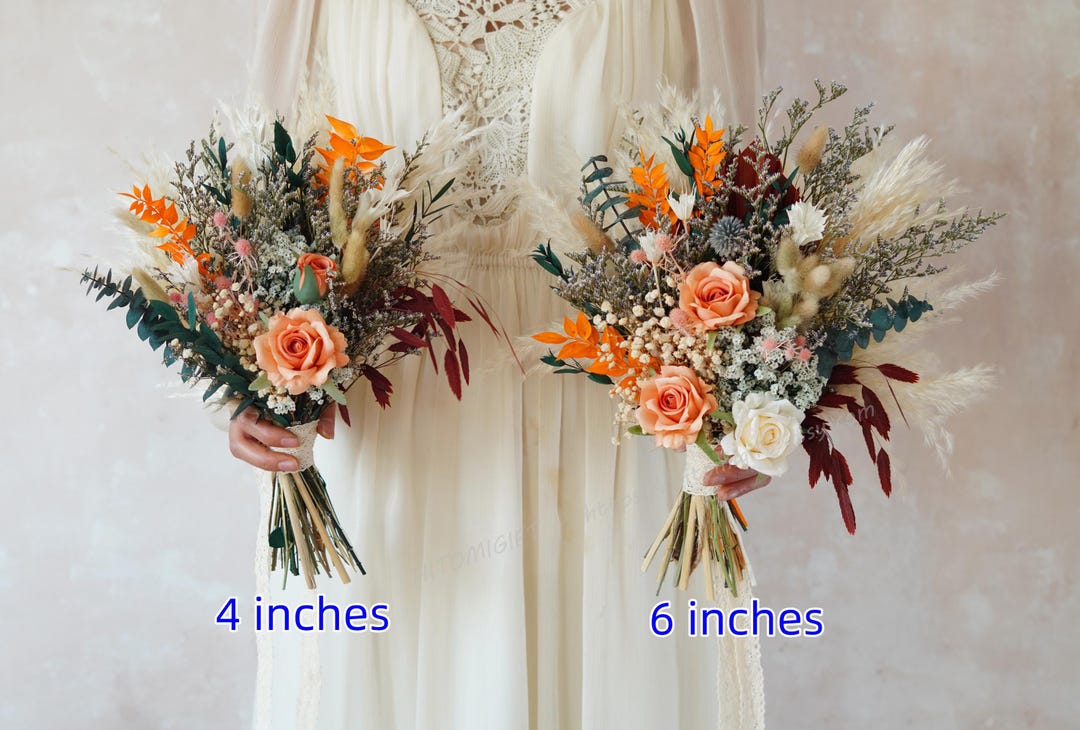 オレンジウェディングブーケ、秋のシルクフラワーウェディングブーケ