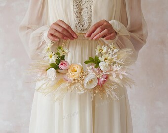 Ivory blush Hoop Bouquet,Blush Pink Floral Hoop,Boho Hoop Wreath, Wedding Hoop Wreath Bouquet,Bridal Hoop Bouquet,Hoop Bouquet