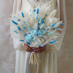 Blue Dried Flower Bouquet,Blue and Ivory Wedding Bouquet,Boho Wedding bouquet,Bridal bouquet,Dried flower,Artificial wedding bouquets