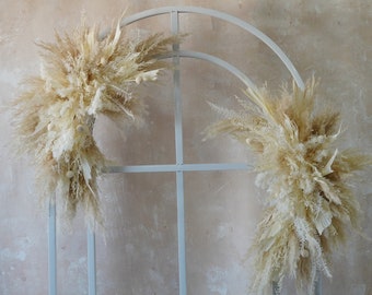Cream Wedding Background,Wedding Arch Decorations,Dried Flower Arch ArrangementsBoho Beige Arch Flowers,Pampas Grass Wedding Arch Flowers
