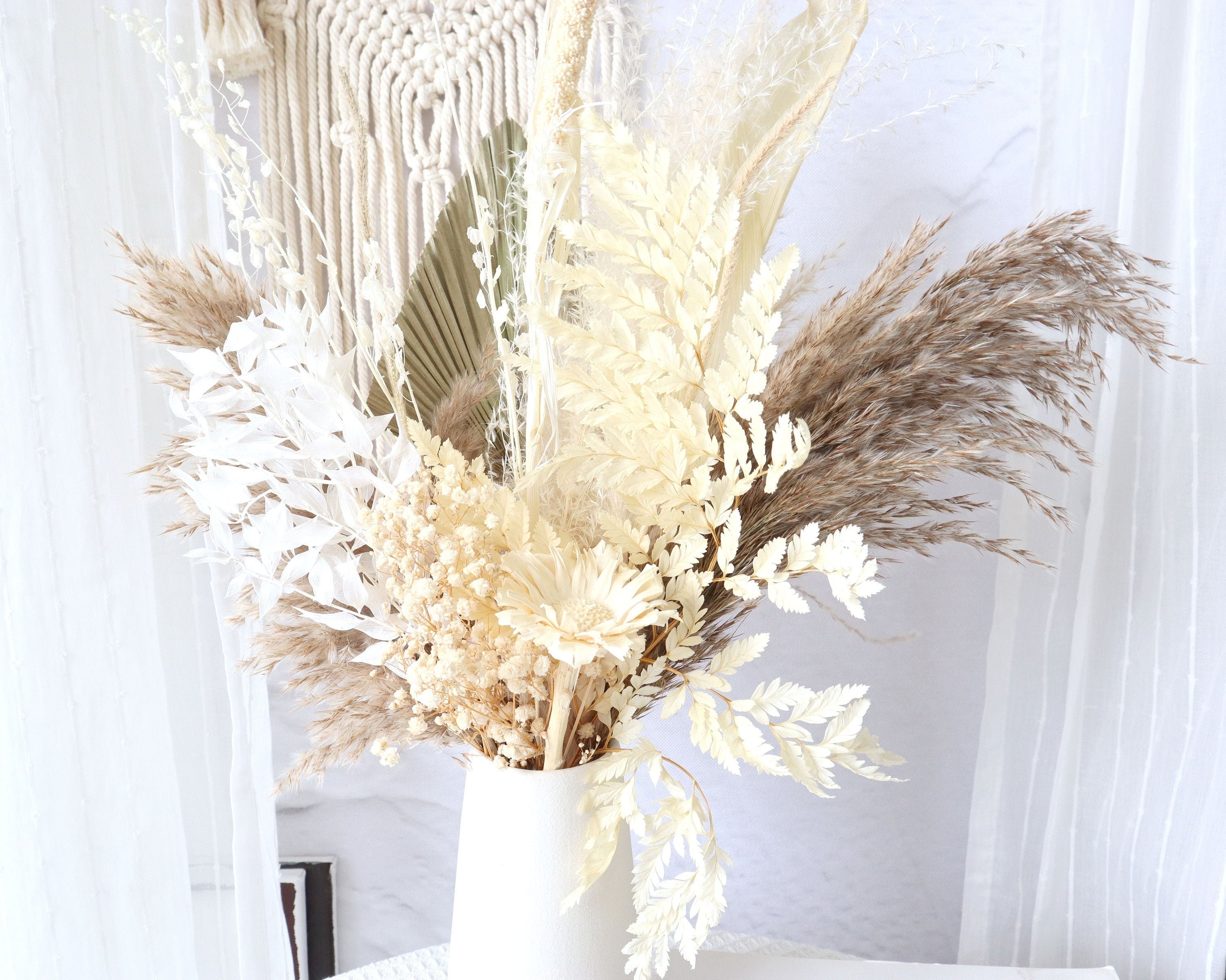 Set Di 6 Steli Di Erba Della Pampa Essiccata Artificiale, Finti, Lunghi 45 Cm, Color Grigio, Per Decorazione Vaso E Casa, In Tessuto