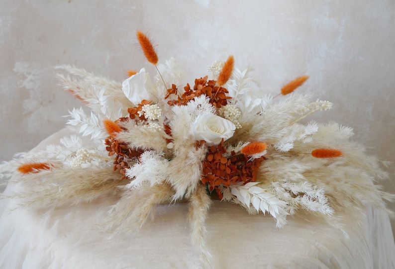 Terracotta /Burnt Orange Hydrangea Table Centerpiece,Rust Color Wedding Table Center Flowers,Fall Autumn Centerpiece,Rust Wedding Bouquet image 1