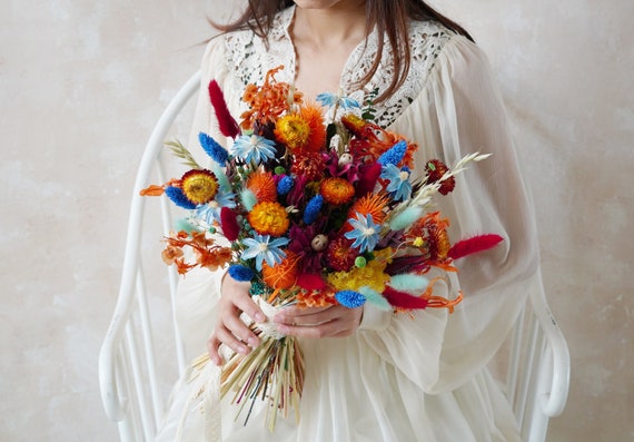 CherishedMoments Brautstrauß Aus Seide – Gebranntes Orange, Tropfenform, Mit Chiffonband, Für Hochzeit & Fotoshooting