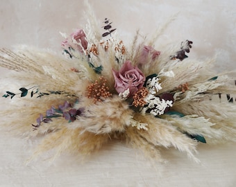 Dried Flower Wedding Centerpiece,Dusty Pink Rose Centerpiece,Boho Wedding Centerpieces,Pampas Grass Wedding Backdrop,Table Centerpiece
