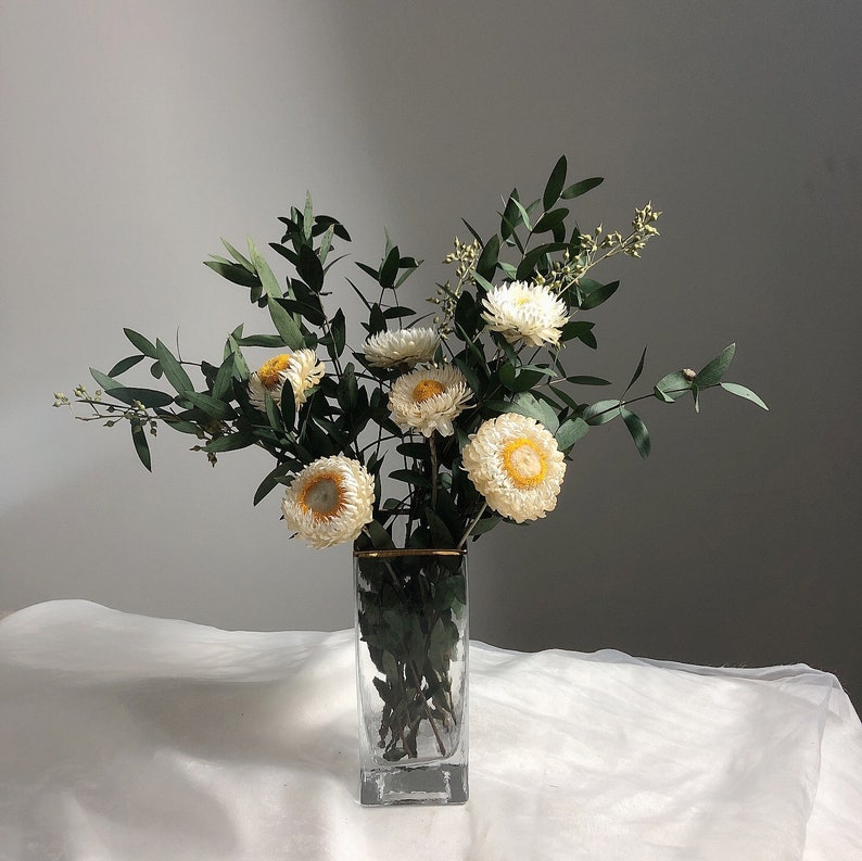 Eucalyptus daisy bouquet,Dried flower bouquet, Herbarium, Boho Wedding Bouquet,Floral Wall Art,Weddings, parties, home decorWithout vase image 1