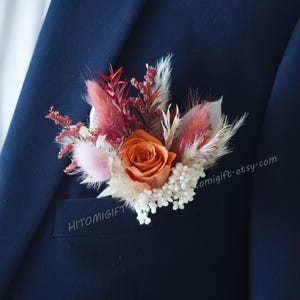Orange Rose Boutonniere/Wedding Boutonniere/Dried Boutonniere/Mini Dried Flower Bouquet/Burnt Orange Boutonniere/Wedding/Groom Buttonhole