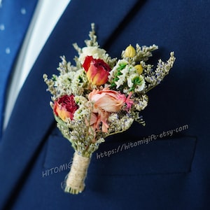 Romantic wedding buttonhole/Pink & green flower groom corsage/Wedding Boutonniere/Blush boutonniere/Dry Flower Boutonniere/Mini Dried
