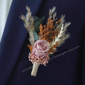 Pink Rose Boutonniere/Wedding Boutonniere/Dry Flower Boutonniere/Mini Dried Flower Bouquet/Dried Boutonniere/Bridegroom Boutonniere