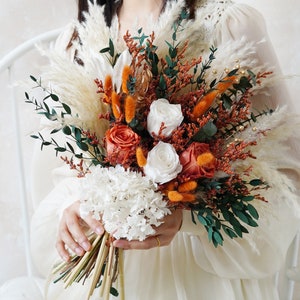 Orange Bouquet,Bohemian Wedding Bouquet,Bridal Bouquet,Dried Flower Bouquet,Pampas Grass Bouquet,Wedding Decoration,Bridesmaid Bouquet image 2