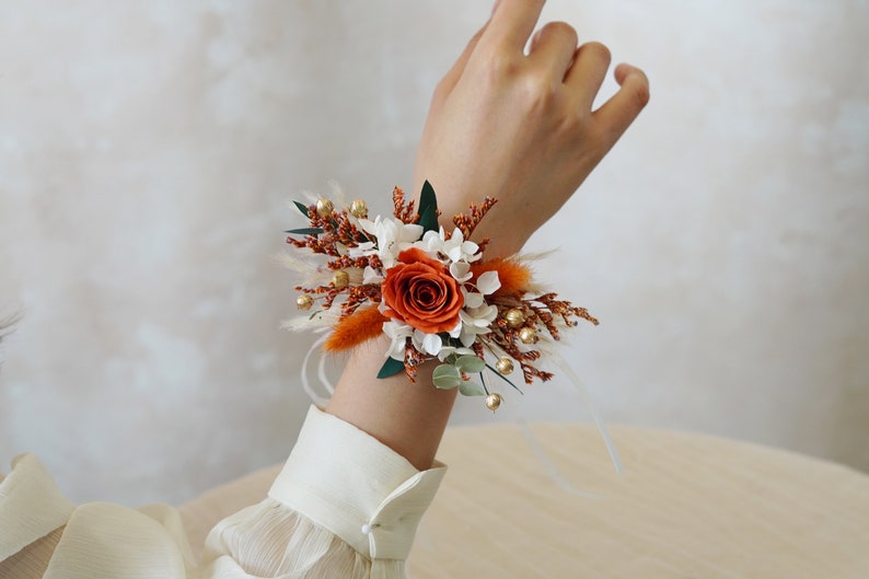 Boho Rust Terracotta boutonniere,Burnt Orange Boutonnieres,Fall Autumn wedding mini bouquet,Dried flower grooms boutonniere,Boutonniere Wrist Corsages