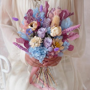 light Blue and Purple Bouquet,Colorful Wedding Bouquet,Natural Dried Flower,Purple Wedding Bouquet,Spring Garden Wedding,Bridal Bouquet