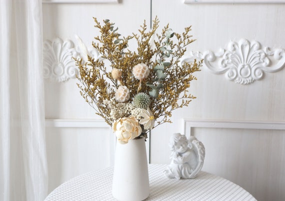  1 ramo de flores secas naturales, flores naturales, decoración  de fiesta de boda (color blanco) : Hogar y Cocina