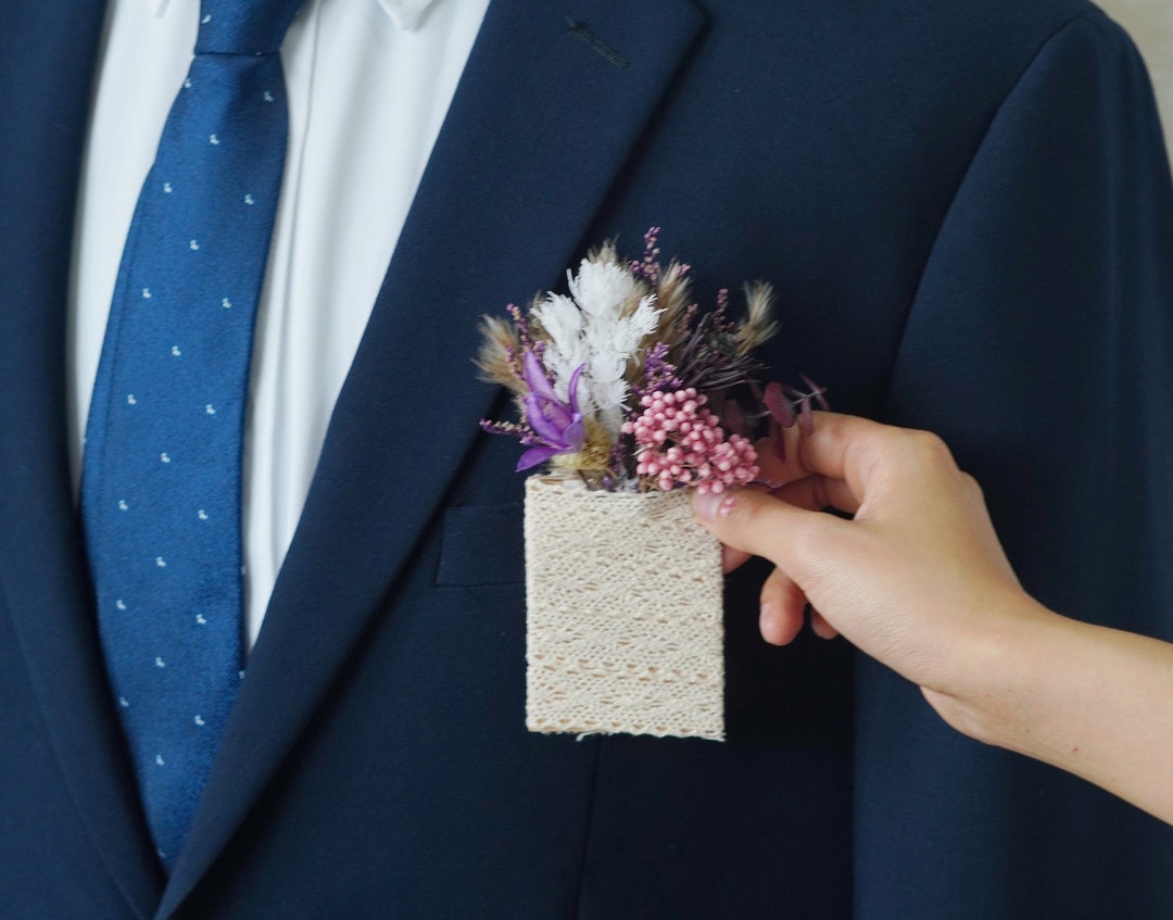 Purple Pocket Boutonniere/pocket Boutonniere/wedding Boutonniere/dried