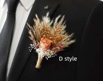 Boutonniere/Wedding Boutonniere/Dry Flower Boutonniere/Mini Dried Flower Bouquet/Dried Boutonniere/Pampas Grass Boutonniere
