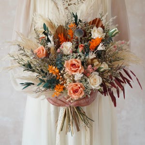 Orangen-Hochzeitsstrauß, Herbst-Seidenblumen-Hochzeits-Blumenstrauß, Brautstrauß, getrocknete Blumen-Blumenstrauß, Orangen-Art-Hochzeits-Blumenstrauß, Wohndekor-Blume