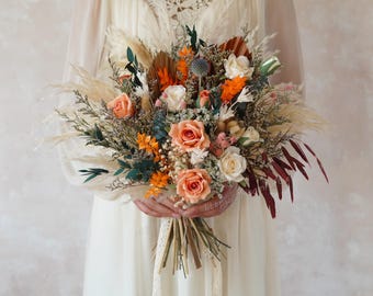 Orange Wedding Bouquet,Autumn Silk Flower Wedding Bouquet,Bridal Bouquet,Dried Flower Bouquet,Orange Style Wedding Bouquet,Home Decor Flower