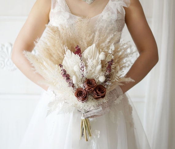 Ramo de boda ramo de novia ramo de flores secas ramo de hierba pampas decoracion de flores naturales arreglo floral decoracion de la boda Etsy Mexico