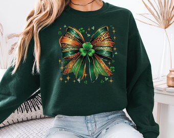 st patricks day bow coquette, st patrick's day coquette bow sweatshirt, st patrick day coquette bows, coquette bow shamrock st patricks day