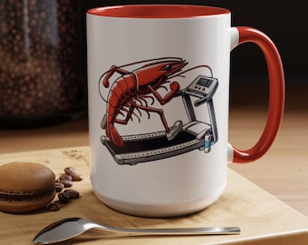Shrimp Treadmill, Shrimp On A Treadmill, Funny Political Coffee Mug, Government Spending Joke, Taxes Humor, Our Tax Dollars Hard at Work Mug
