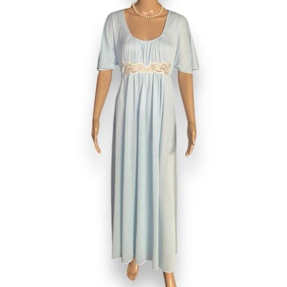 70s 80s VTG Vanity Fair baby blue maxi lingerie flutter sleeves