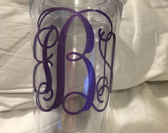 Monogram Tumbler Circle Vine Interlocking Glitter Chevron Quatrefoil Damask