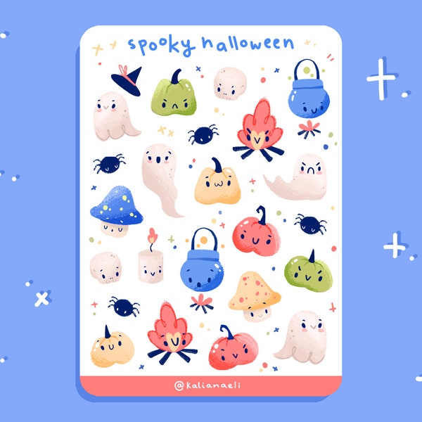 Spooky Halloween - Planner sticker Sheet - Ghost illustrations - Digital art