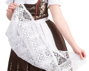 Authentic German Long Brown 3 Piece Dirndl Set With Bavarian Floral Embroidery - Complete with Apron and Trachten Top