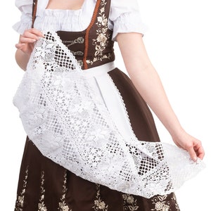 Authentic German Long Brown 3 Piece Dirndl Set With Bavarian Floral Embroidery - Complete with Apron and Trachten Top