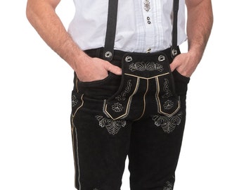 Authentic 2 Piece Black Lederhosen Leather Pants with Suspenders, Oktoberfest Outfit, Real German Attire