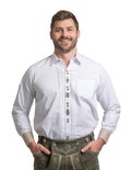 Men's White Cotton Lederhosen Shirt, Stag Horn Buttons, Bavarian Trachten