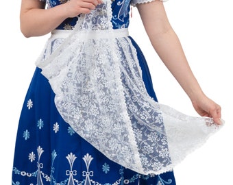 3-Piece Blue Long Dirndl Dress Set for Festivals and Celebrations, Includes Dirndl Dress, Lace Apron & Trachten Blouse, Plus Sizes Available