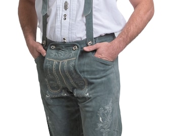 Classic 2 Piece Grey Lederhosen Shorts - Celebrate Oktoberfest in Style, Real German Clothing Made from Real Quality Leather